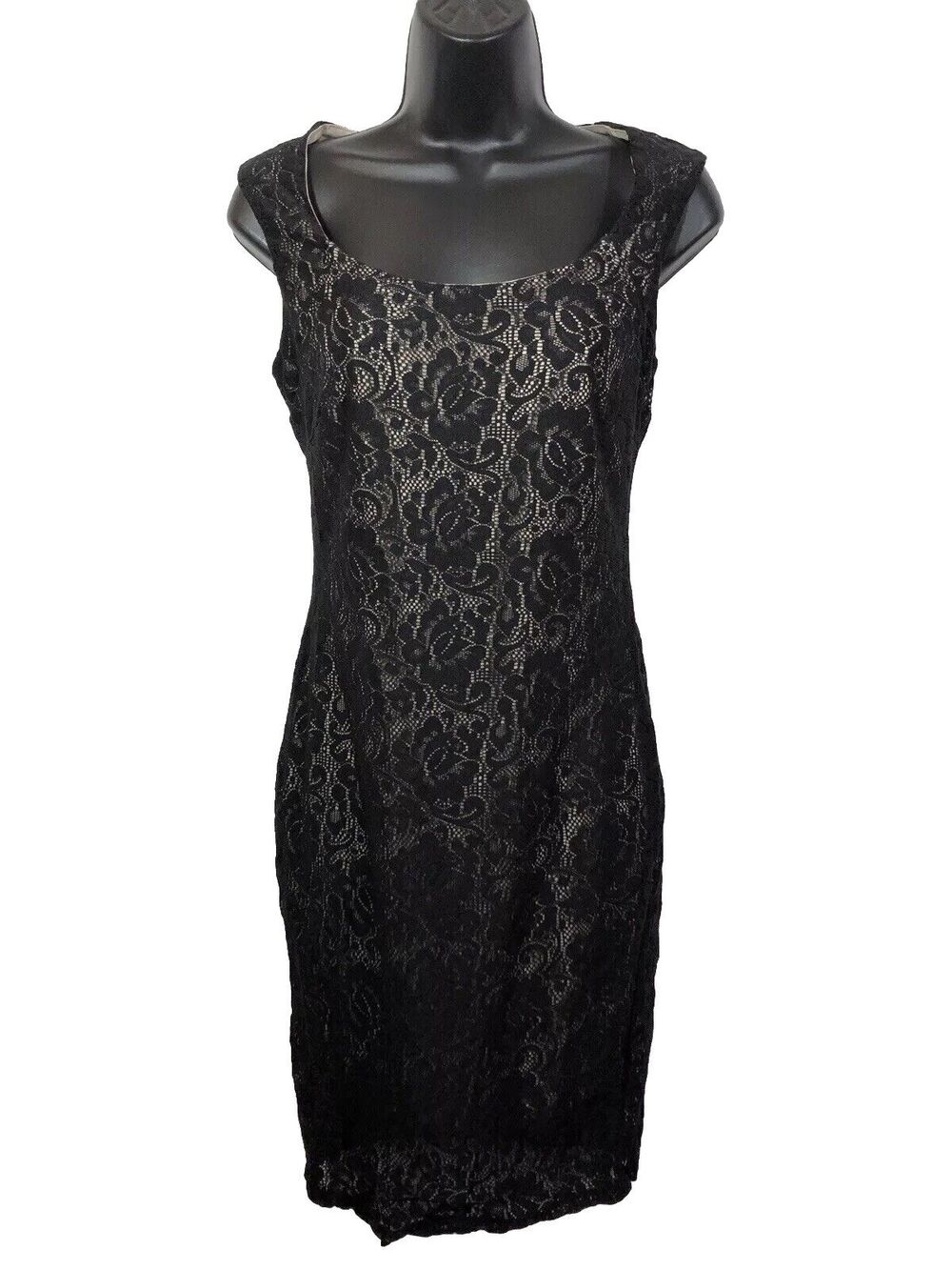 Black Lace Dress Scoop Out Back Metaphor Women’s Sleeveless Lined Size Small